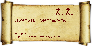 Klárik Kálmán névjegykártya